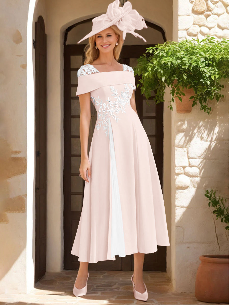 A-Line/Princess Square Neck Short Sleeves Mother of the Bride Dresses with Ruffles & Appliques