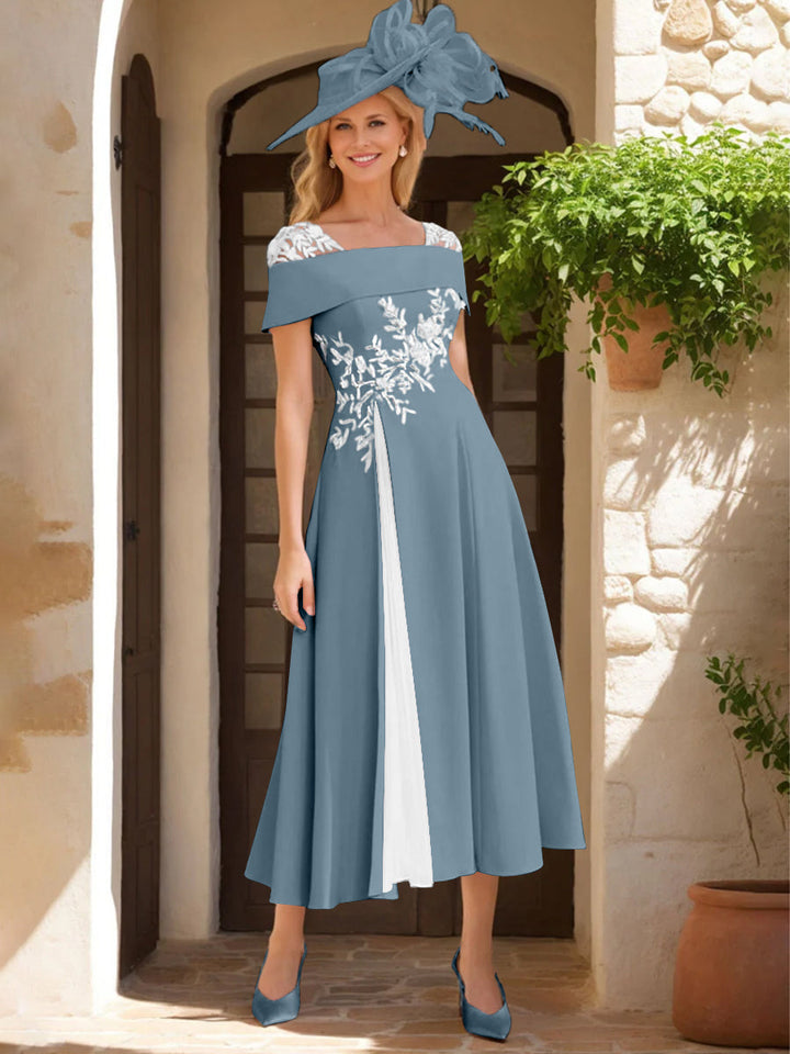 A-Line/Princess Square Neck Short Sleeves Mother of the Bride Dresses with Ruffles & Appliques