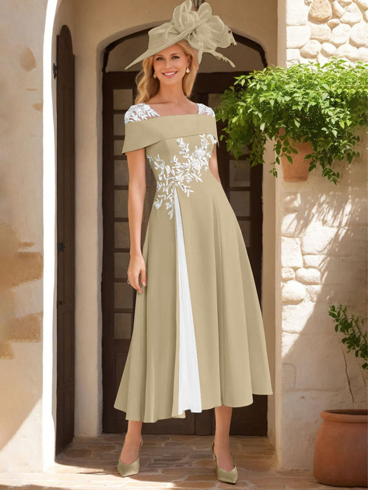 A-Line/Princess Square Neck Short Sleeves Mother of the Bride Dresses with Ruffles & Appliques