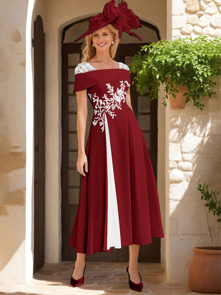 A-Line/Princess Square Neck Short Sleeves Mother of the Bride Dresses with Ruffles & Appliques
