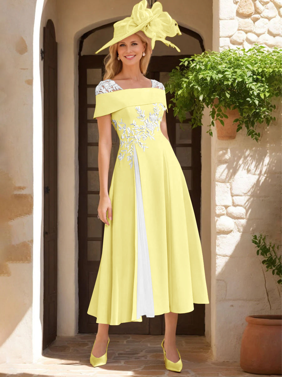 A-Line/Princess Square Neck Short Sleeves Mother of the Bride Dresses with Ruffles & Appliques