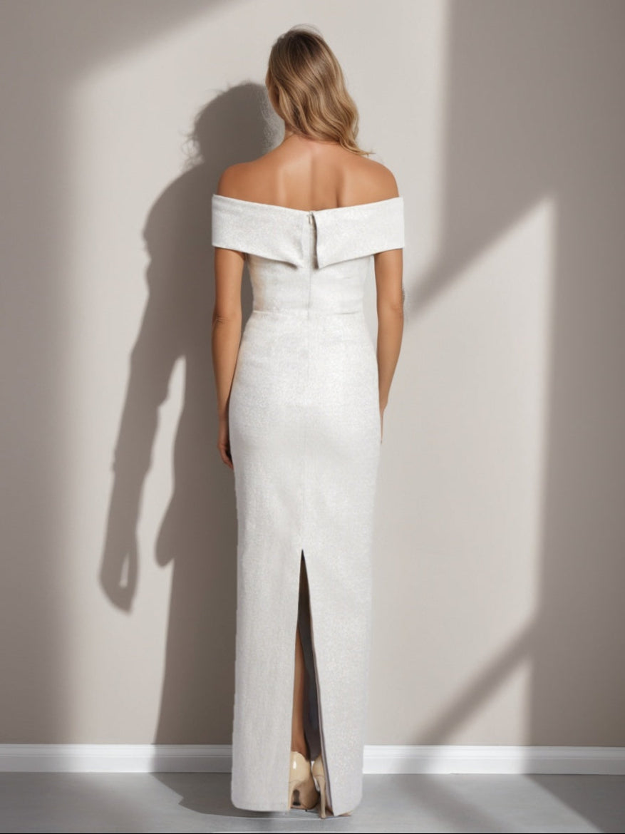 Sheath/Column Off-the-Shoulder Floor-Length Plus Size Mother of the Bride Dresses with Ruffles