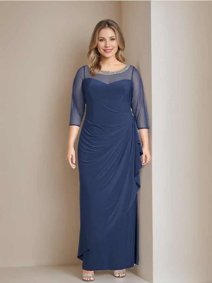 Sheath/Column Scoop 3/4 Length Sleeves Ankle-Length Plus Size Mother of the Bride Dresses with Ruffles