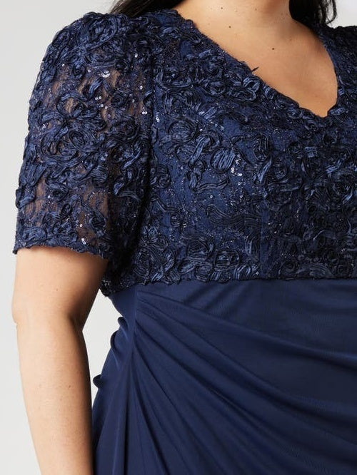 Sheath/Column V-Neck Short Sleeves Ankle-Length Plus Size Mother of the Bride Dresses with Sequins & Ruches