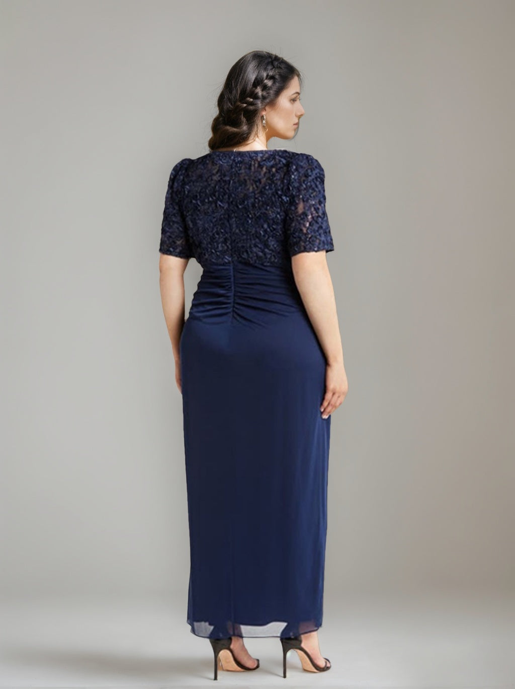 Sheath/Column V-Neck Short Sleeves Ankle-Length Plus Size Mother of the Bride Dresses with Sequins & Ruches