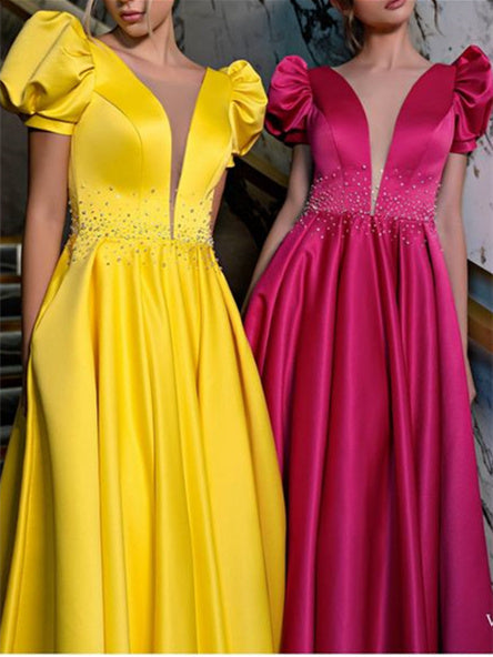 A-Line/Princess V-Neck Floor-length Formal Dresses