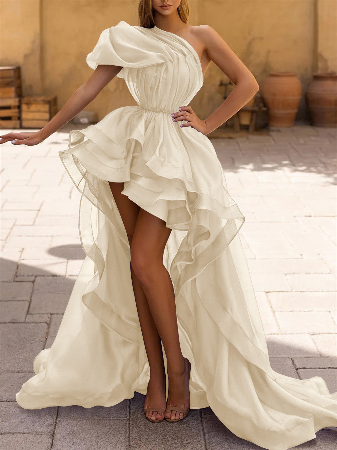 A-Line/Princess One-Shoulder Asymmetrical Formal Dresses With Ruffles