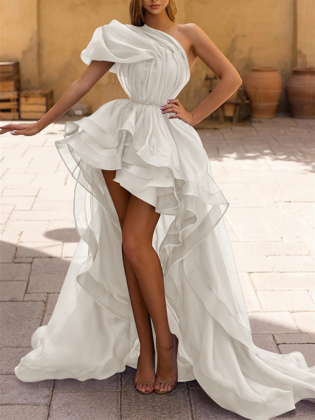 A-Line/Princess One-Shoulder Asymmetrical Formal Dresses With Ruffles