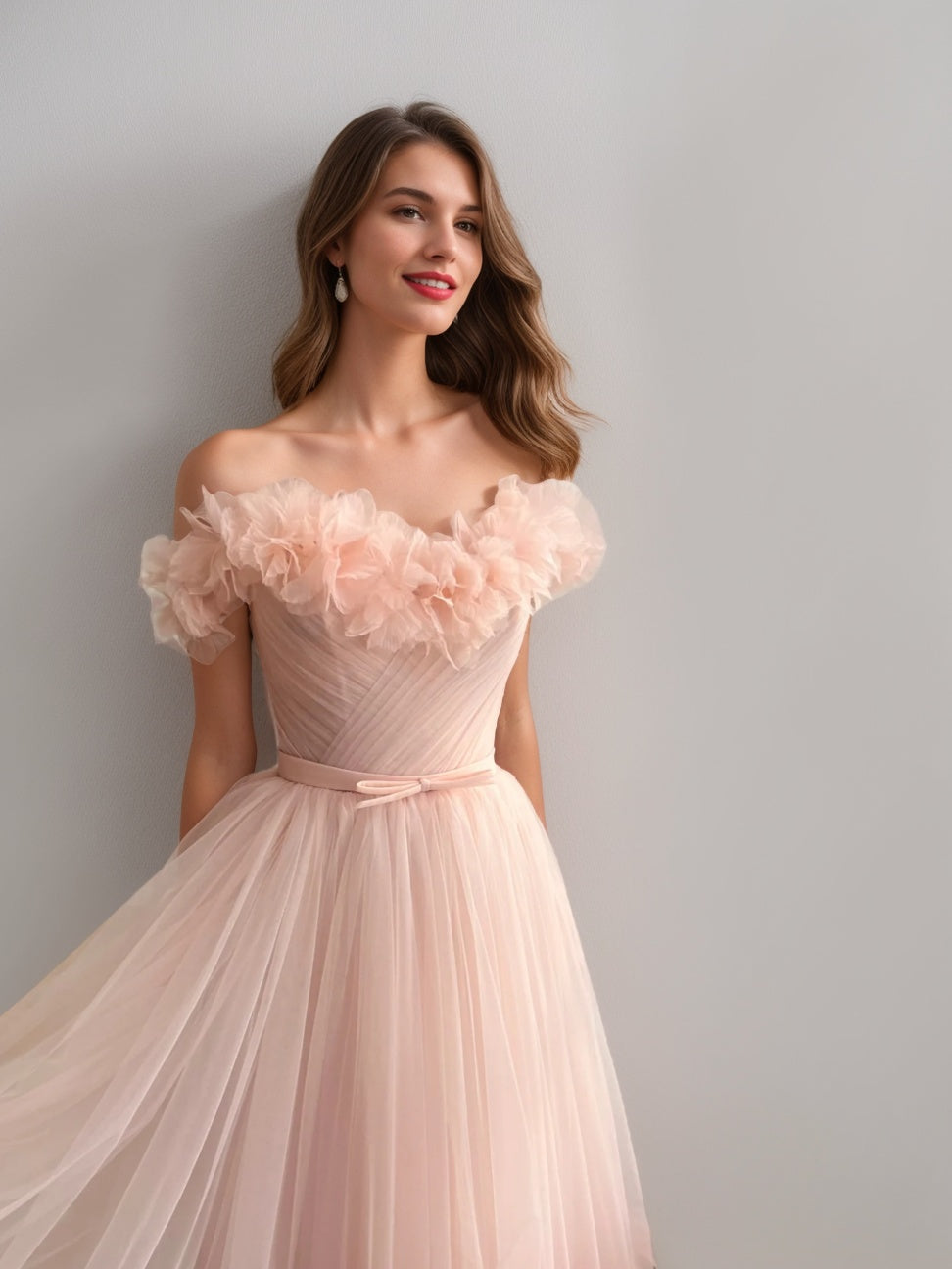 A-Line/Princess Sweetheart Off-the-Shoulder Ankle-Length Prom Dress with Embroidered Flowers