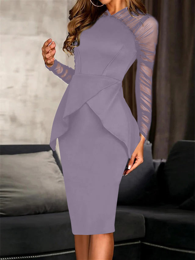 Sheath/Column Long Sleeves Knee-Length Cocktail Dresses with Ruffles