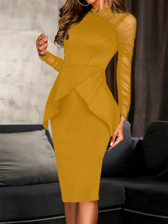 Sheath/Column Long Sleeves Knee-Length Cocktail Dresses with Ruffles