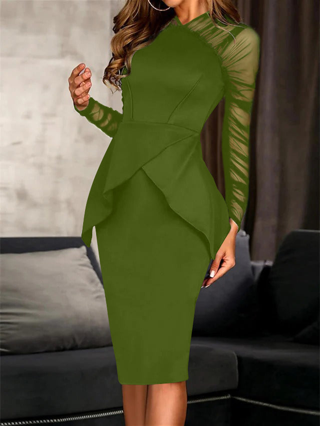 Sheath/Column Long Sleeves Knee-Length Cocktail Dresses with Ruffles