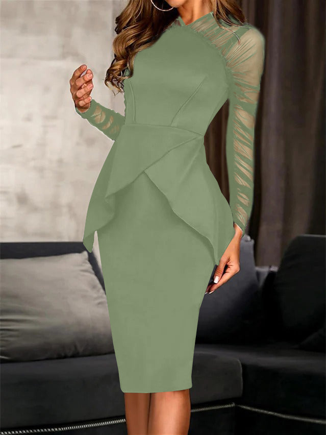 Sheath/Column Long Sleeves Knee-Length Cocktail Dresses with Ruffles