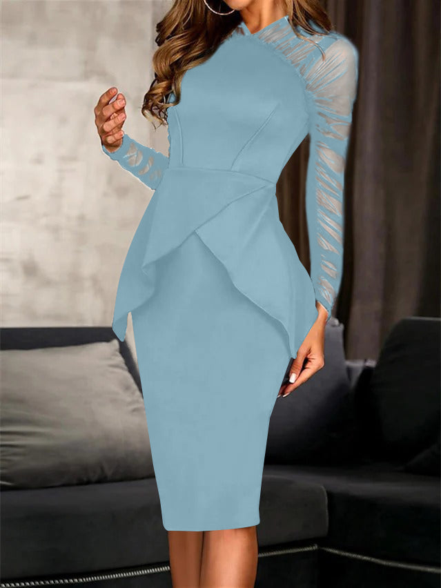 Sheath/Column Long Sleeves Knee-Length Cocktail Dresses with Ruffles