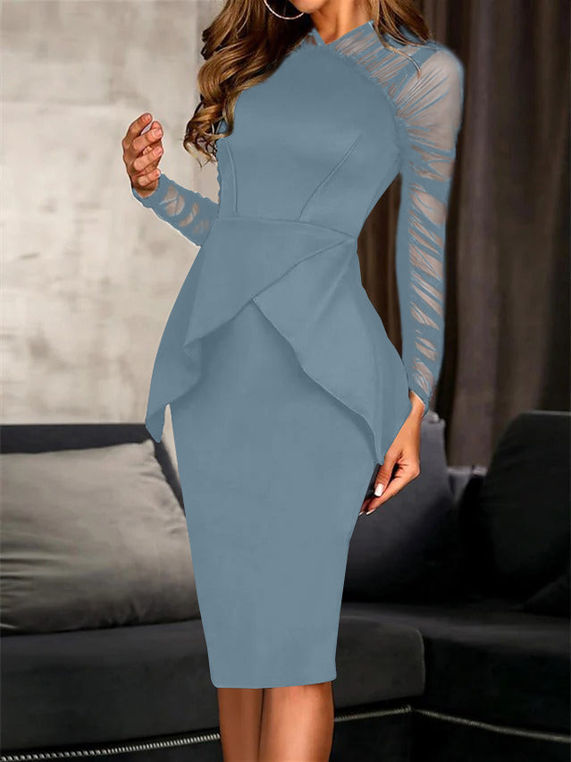 Sheath/Column Long Sleeves Knee-Length Cocktail Dresses with Ruffles