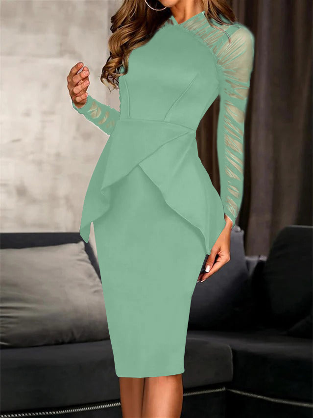 Sheath/Column Long Sleeves Knee-Length Cocktail Dresses with Ruffles