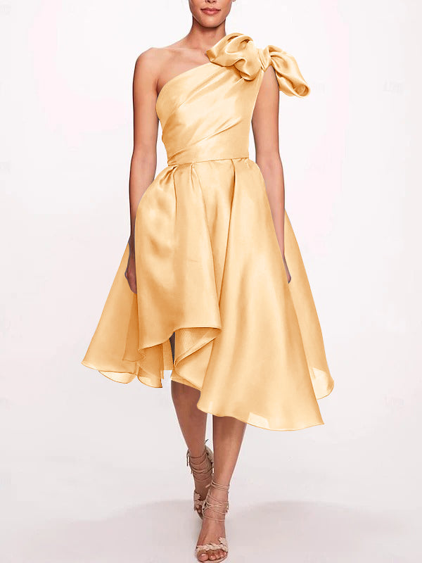 A-Line/Princess One Shoulder Sleeveless Tea-Length Cocktail Dresses with Slit