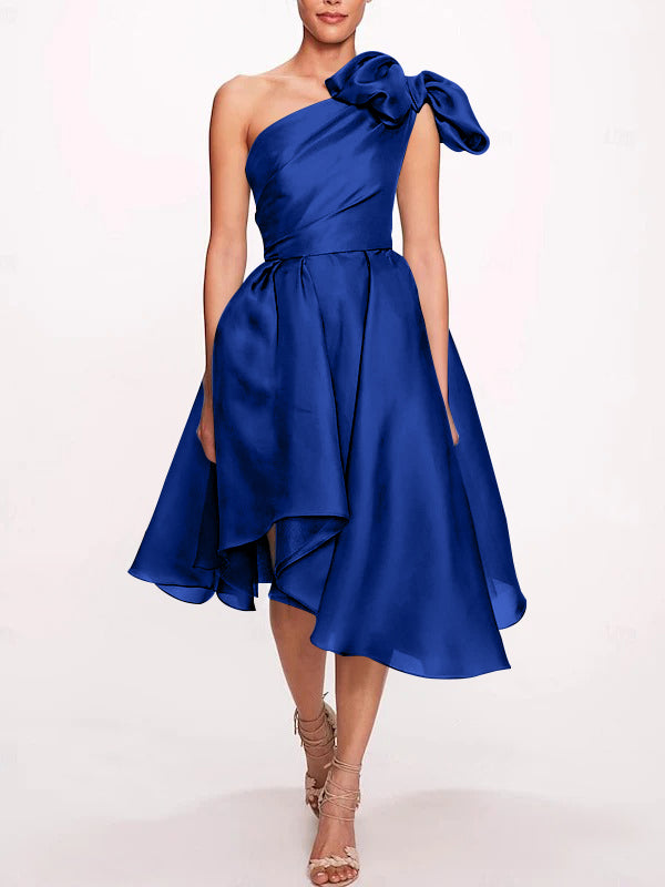 A-Line/Princess One Shoulder Sleeveless Tea-Length Cocktail Dresses with Slit
