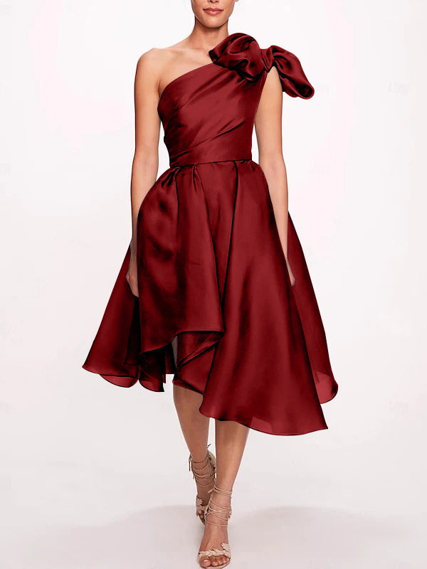 A-Line/Princess One Shoulder Sleeveless Tea-Length Cocktail Dresses with Slit