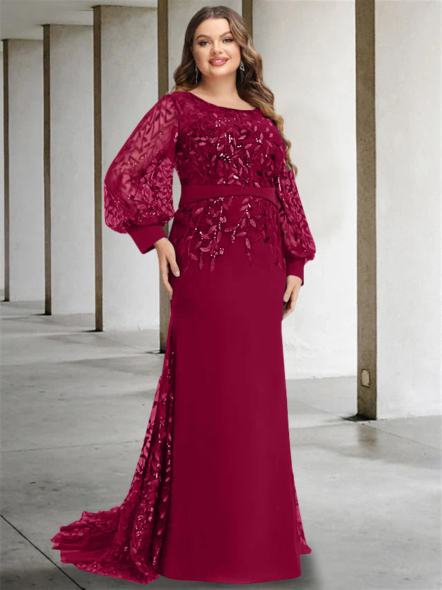 Mermaid/Trumpet Scoop Neck Long Sleeves Floor-Length Plus Size Mother of the Bride Dresses with Sequins