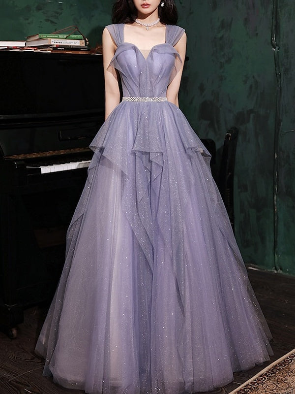 A-Line/Princess Off-the-Shoulder Sleeveless Floor-Length Long Formal Dresses With Sequin