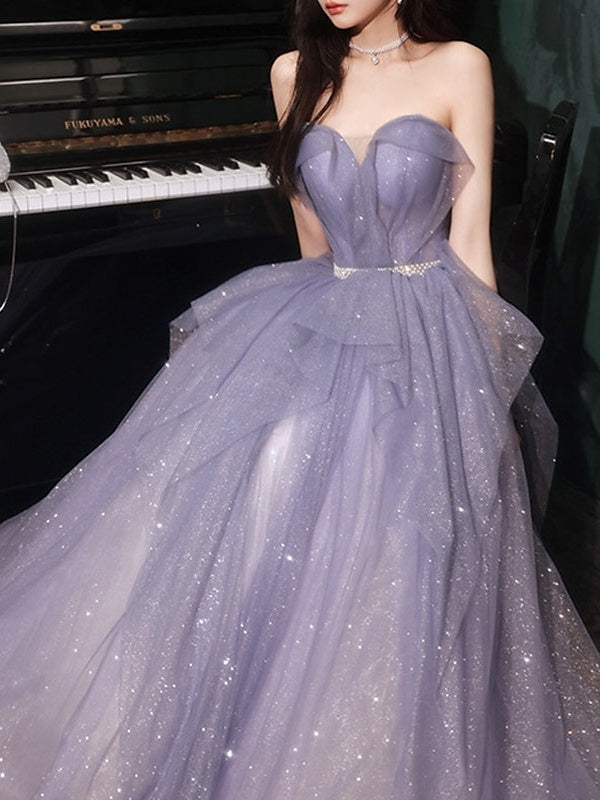 A-Line/Princess Off-the-Shoulder Sleeveless Floor-Length Long Formal Dresses With Sequin