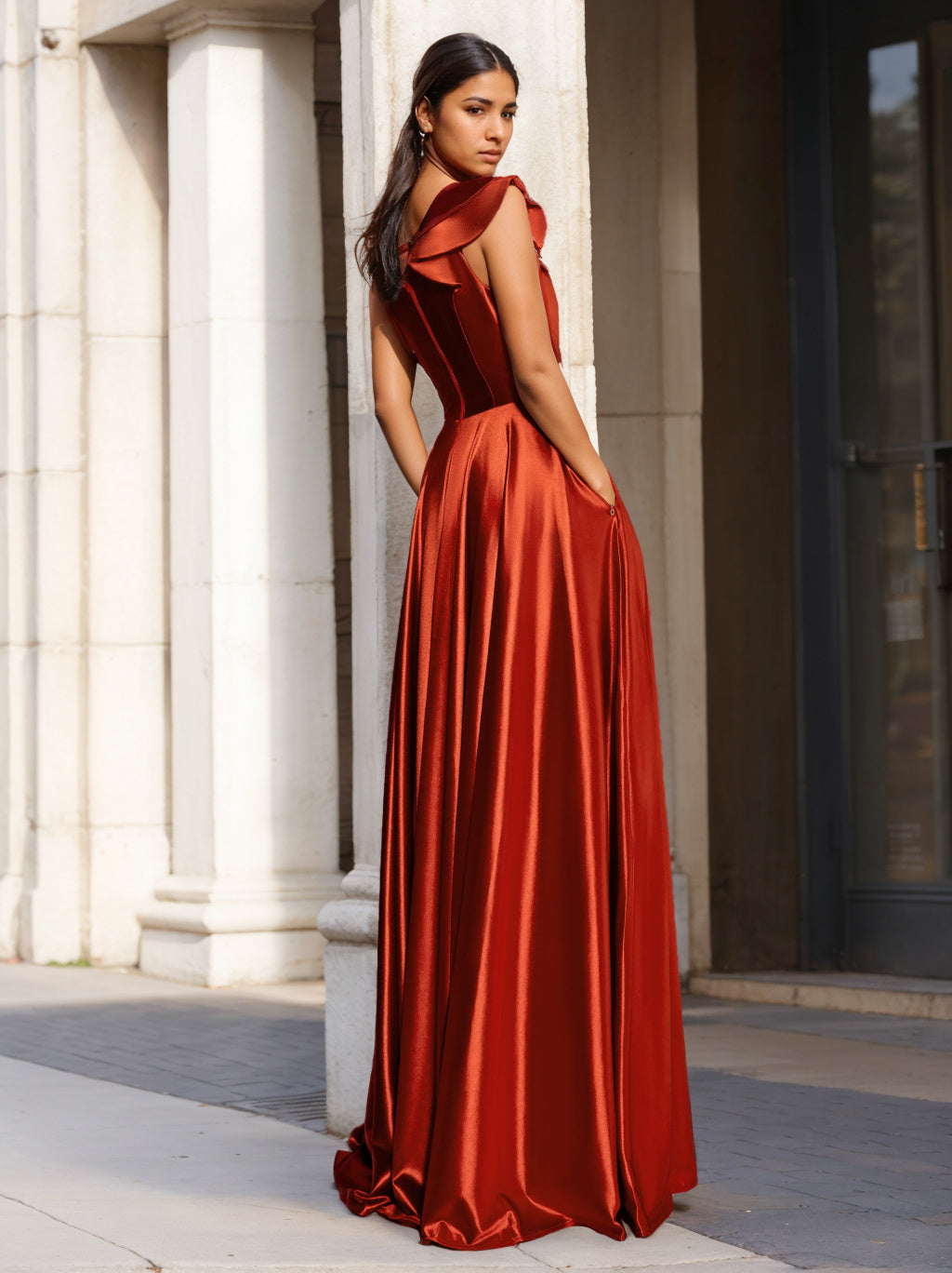 A-Line/Princess Evening Dresses One-Shoulder Sleeveless Floor-Length Prom Party Dresses with Ruffles