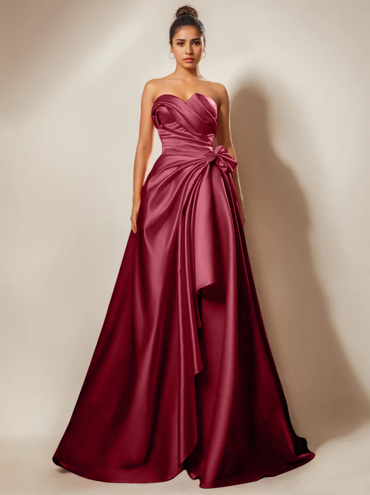 A-Line/Princess Evening Dresses Strapless Sweetheart Floor-Length Prom Party Dresses With Ruched & Split Side