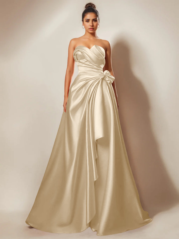 A-Line/Princess Evening Dresses Strapless Sweetheart Floor-Length Prom Party Dresses With Ruched & Split Side