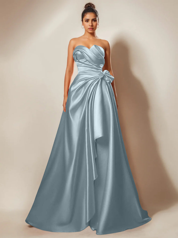 A-Line/Princess Evening Dresses Strapless Sweetheart Floor-Length Prom Party Dresses With Ruched & Split Side
