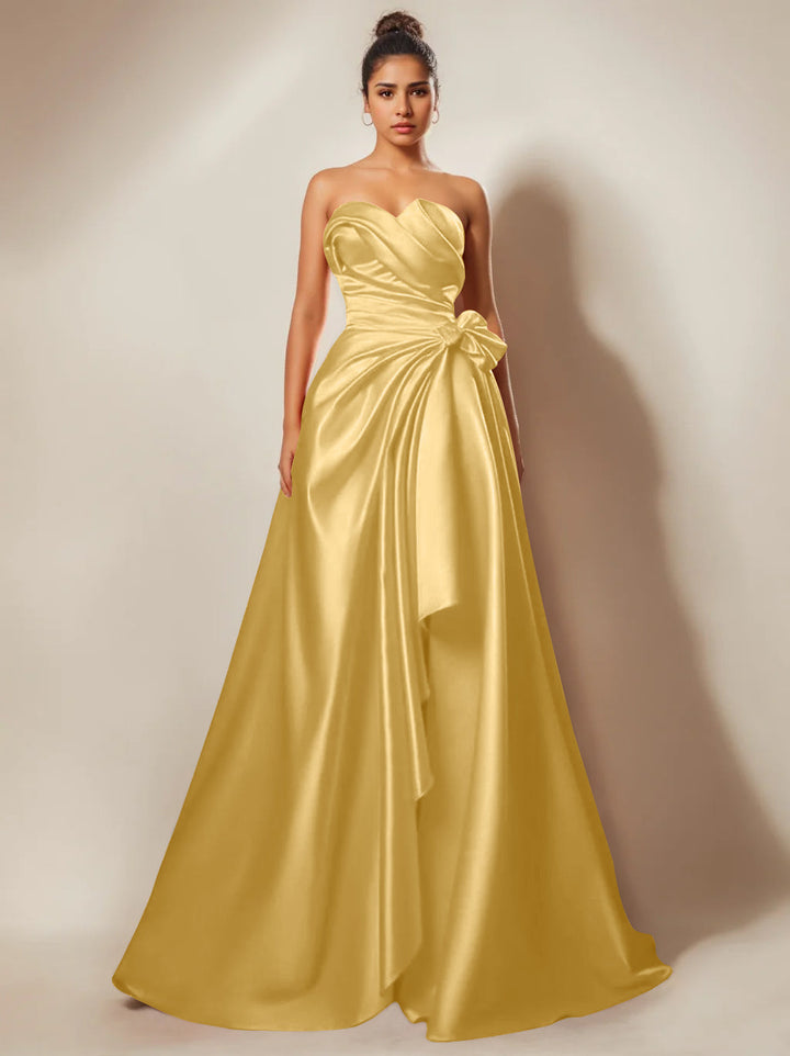 A-Line/Princess Evening Dresses Strapless Sweetheart Floor-Length Prom Party Dresses With Ruched & Split Side