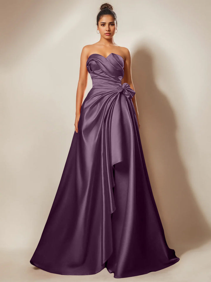 A-Line/Princess Evening Dresses Strapless Sweetheart Floor-Length Prom Party Dresses With Ruched & Split Side