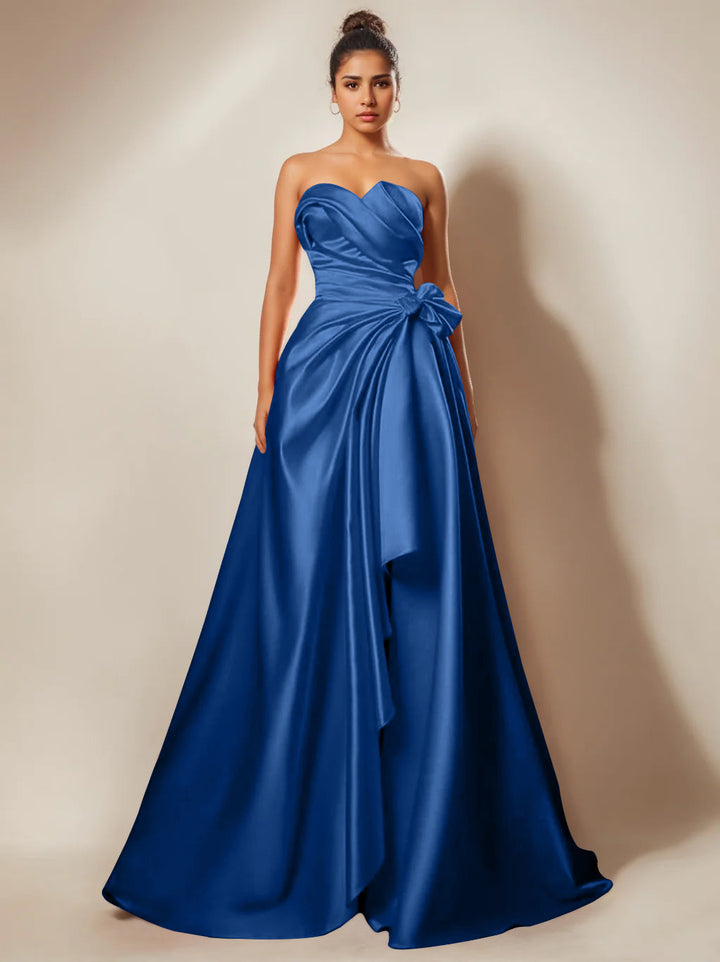 A-Line/Princess Evening Dresses Strapless Sweetheart Floor-Length Prom Party Dresses With Ruched & Split Side