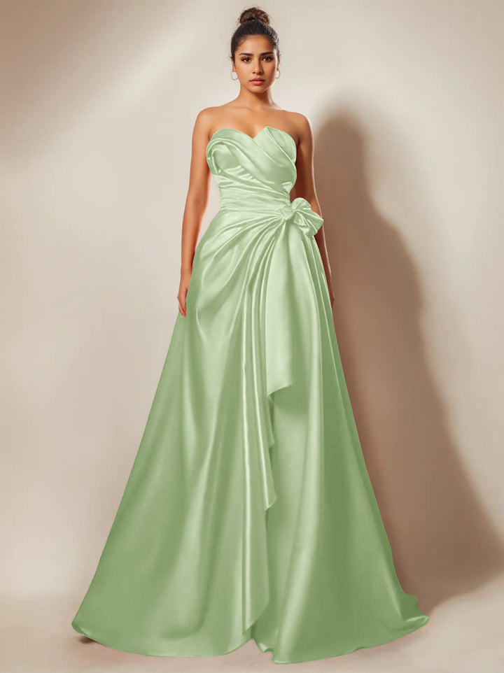 A-Line/Princess Evening Dresses Strapless Sweetheart Floor-Length Prom Party Dresses With Ruched & Split Side