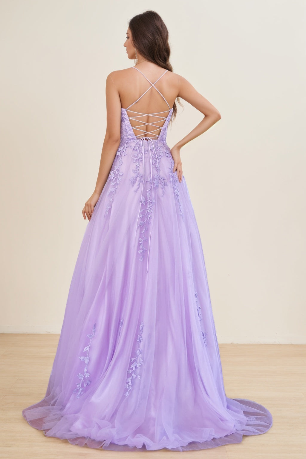A-Line/Princess Spaghetti Straps Formal Dresses Sleeveless Floor-Length Evening Party Dress with Appliques