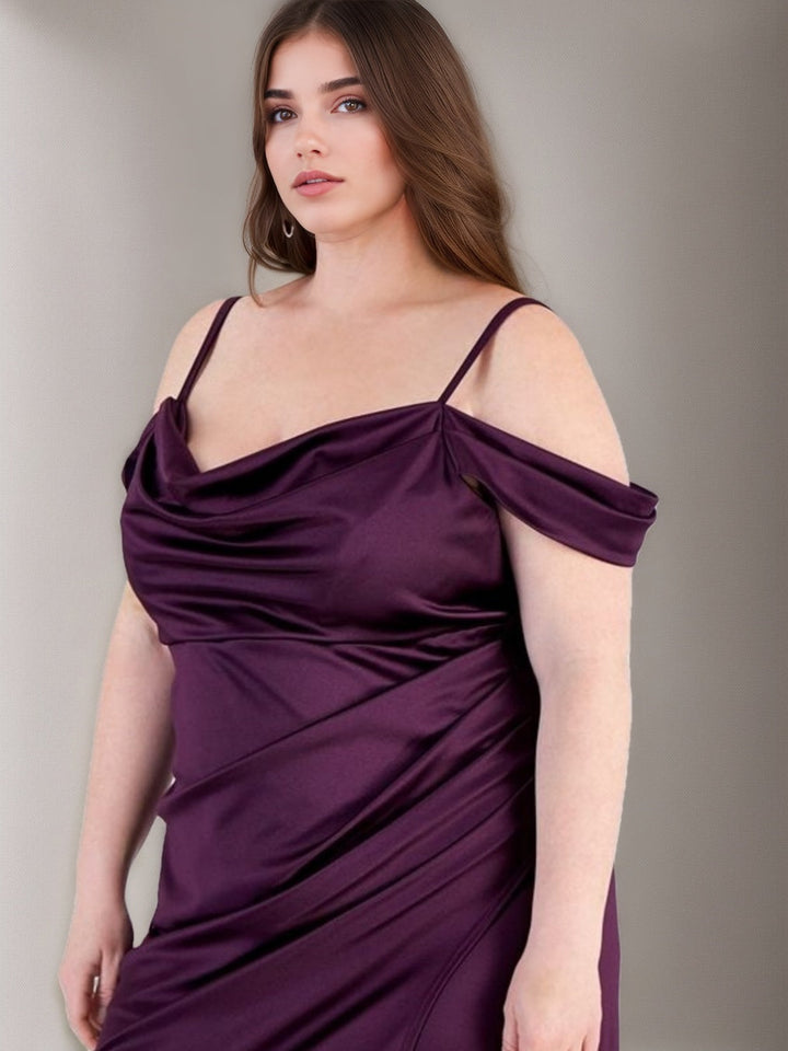 A-Line/Princess Spaghetti Straps Sleeveless Ankle-Length Plus Size Formal Dresses With Ruffles & Split Side
