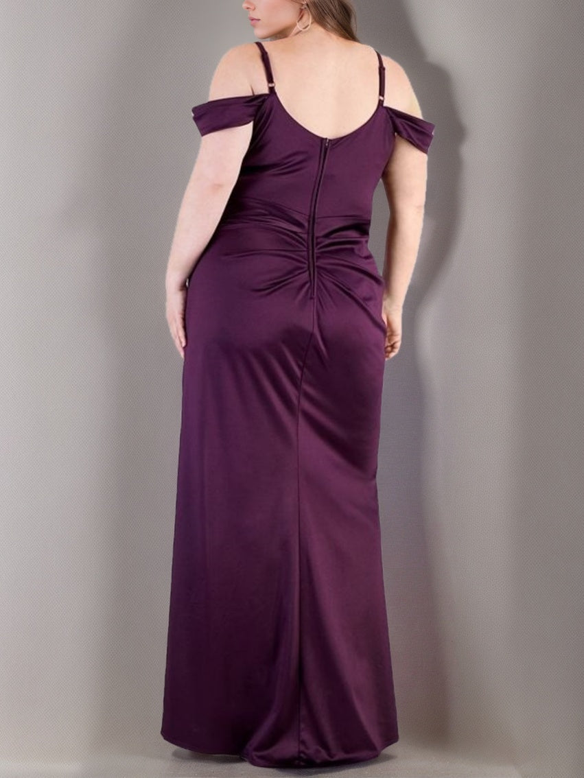 A-Line/Princess Spaghetti Straps Sleeveless Ankle-Length Plus Size Formal Dresses With Ruffles & Split Side