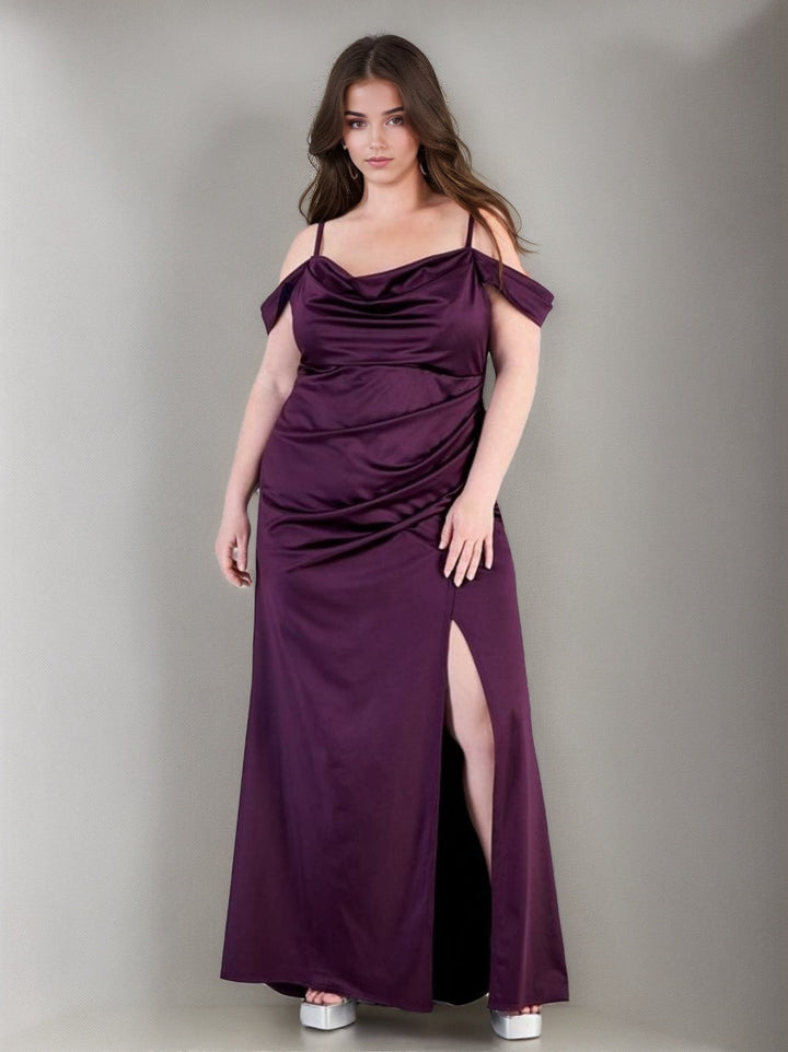 A-Line/Princess Spaghetti Straps Sleeveless Ankle-Length Plus Size Formal Dresses With Ruffles & Split Side