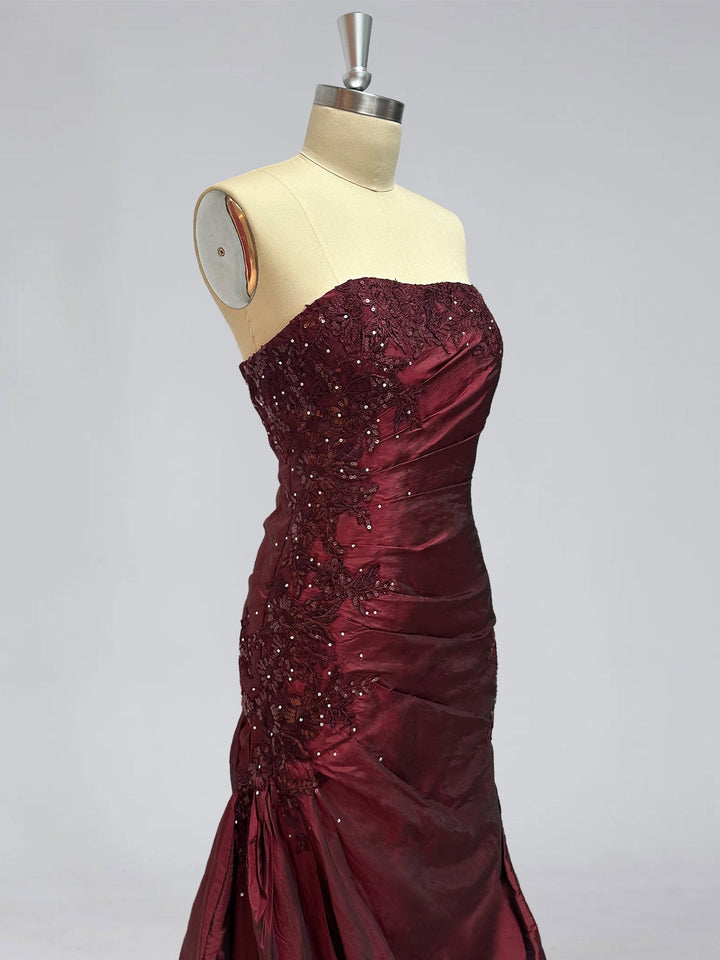 Trumpet/Mermaid Strapless Sleeveless Floor-Length Taffeta Formal Dresses with Ruffles锛孍mbroidery & Beadings