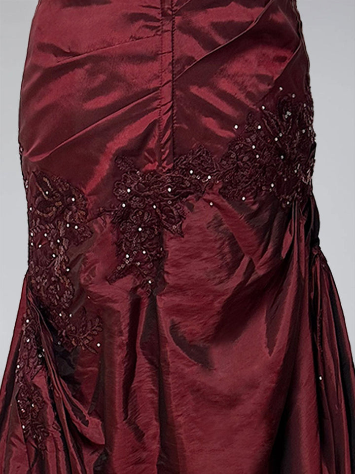 Trumpet/Mermaid Strapless Sleeveless Floor-Length Taffeta Formal Dresses with Ruffles锛孍mbroidery & Beadings