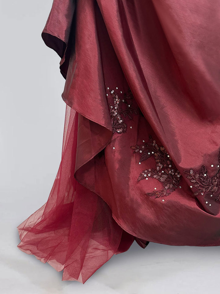 Trumpet/Mermaid Strapless Sleeveless Floor-Length Taffeta Formal Dresses with Ruffles锛孍mbroidery & Beadings