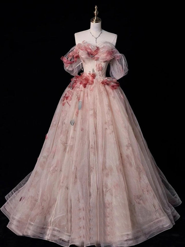Ball Gown Off-The-Shoulder  Sleeveless Floor-length Floral Long Formal Dresses with Flowers