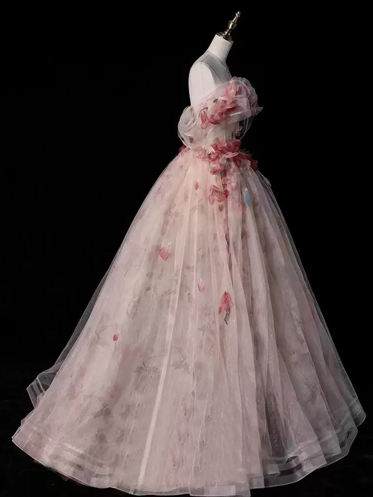 Ball Gown Off-The-Shoulder  Sleeveless Floor-length Floral Long Formal Dresses with Flowers