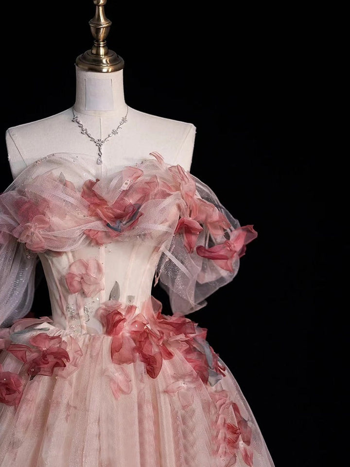 Ball Gown Off-The-Shoulder  Sleeveless Floor-length Floral Long Formal Dresses with Flowers