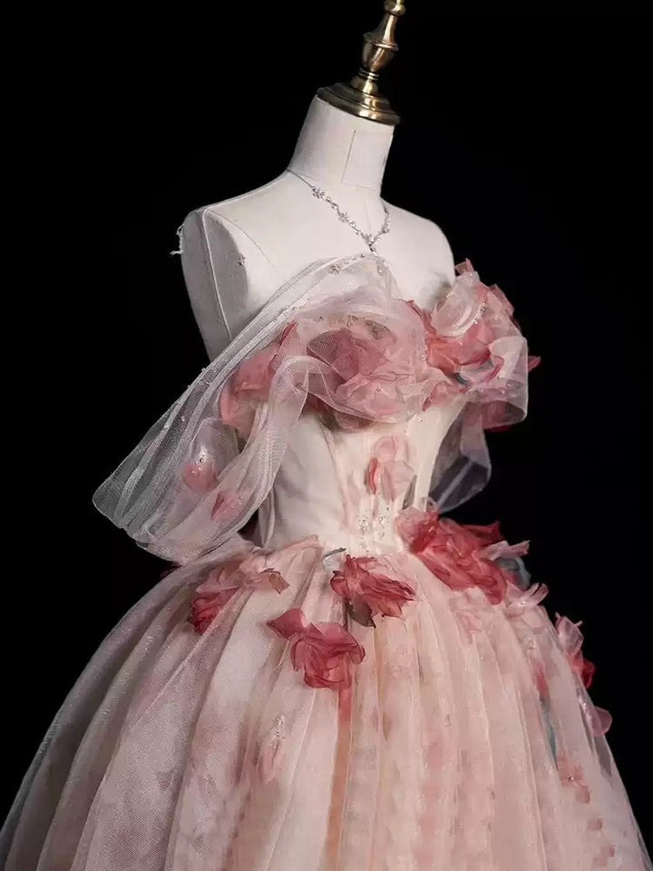 Ball Gown Off-The-Shoulder  Sleeveless Floor-length Floral Long Formal Dresses with Flowers