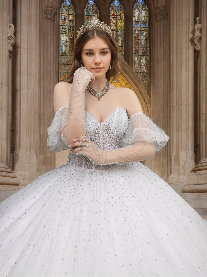 Ball Gown Sweetheart Off-the-Shoulder Sleeveless Floor-length Long Formal Dresses with Pearls and Bowknot