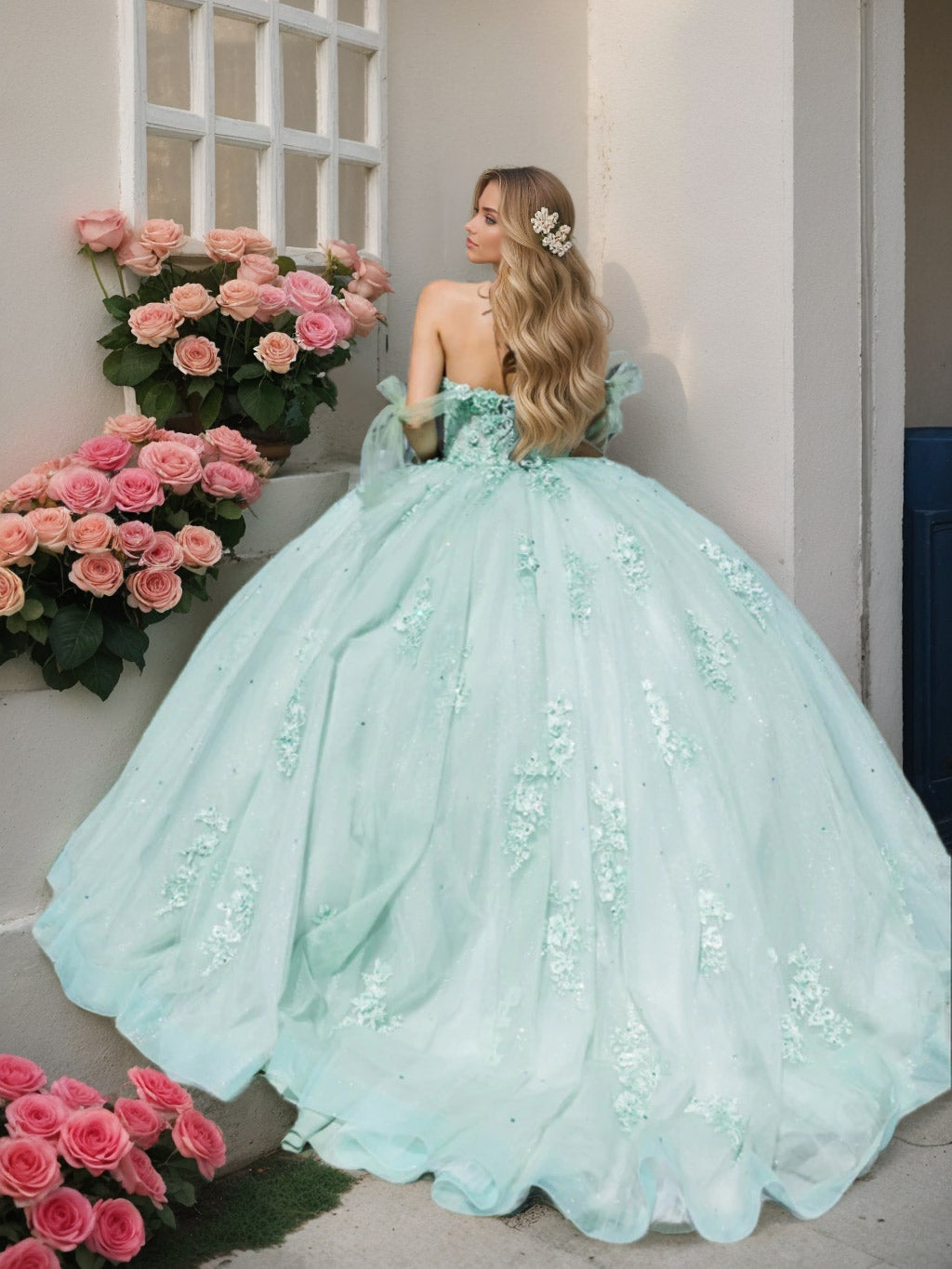 Ball Gown Off-the-Shoulder Sleeveless Floor-length Long Formal Dresses with Sequins