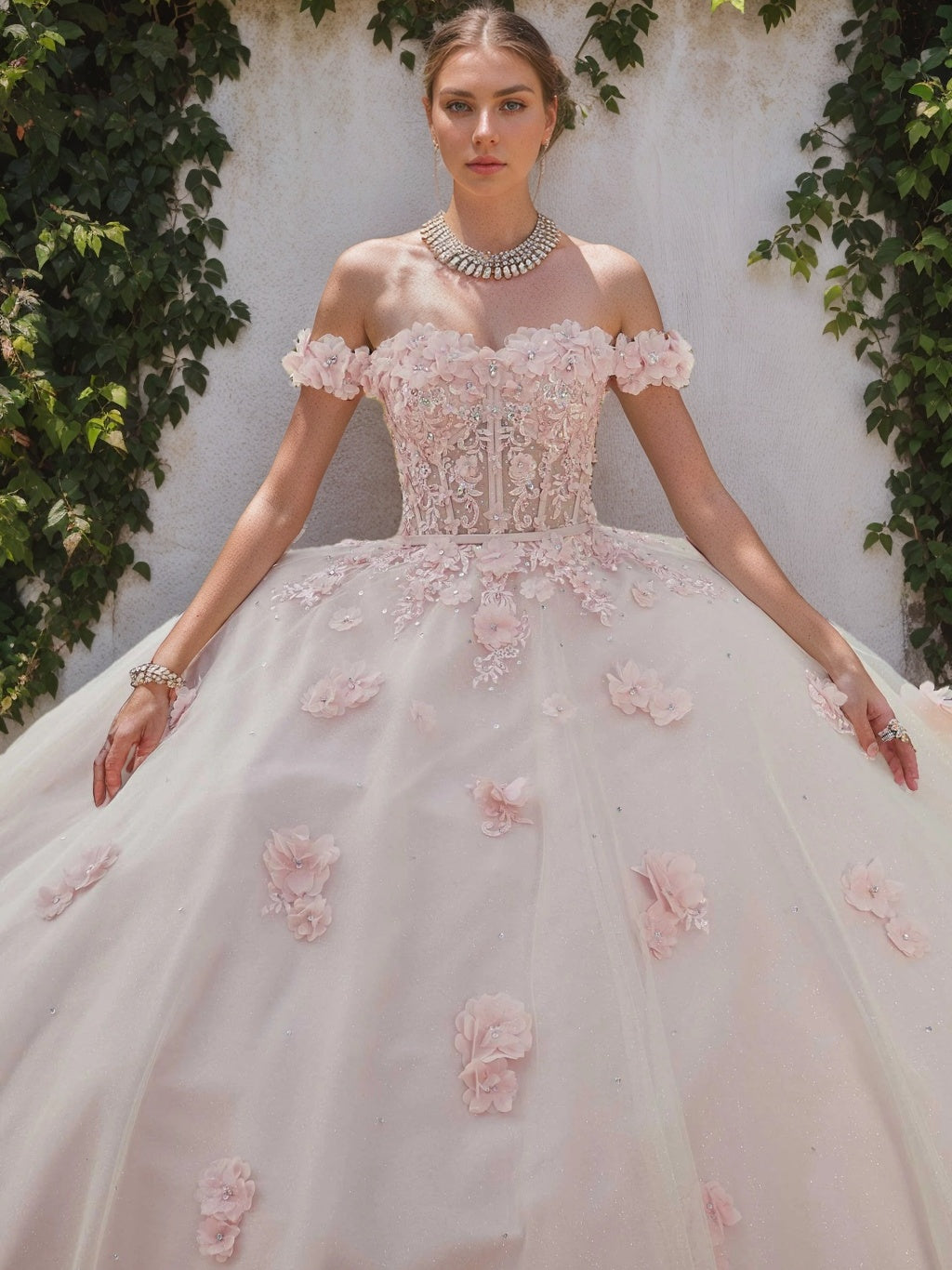 Ball Gown Sweetheart Off-the-Shoulder Sleeveless Floor-length Tulle Long Formal Dresses with Appliques & Flowers