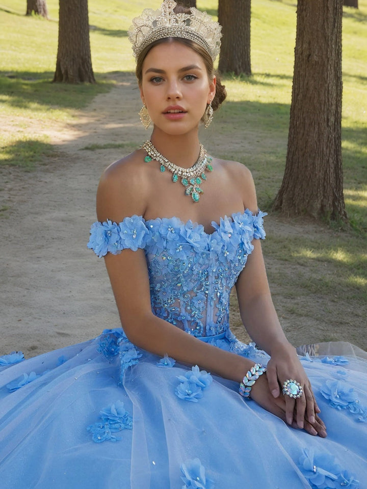 Ball Gown Sweetheart Off-the-Shoulder Sleeveless Floor-length Tulle Long Formal Dresses with Appliques & Flowers