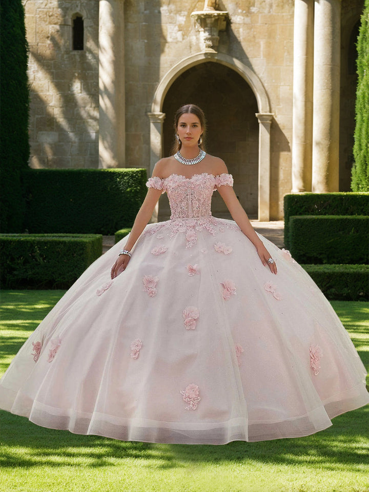 Ball Gown Sweetheart Off-the-Shoulder Sleeveless Floor-length Tulle Long Formal Dresses with Appliques & Flowers